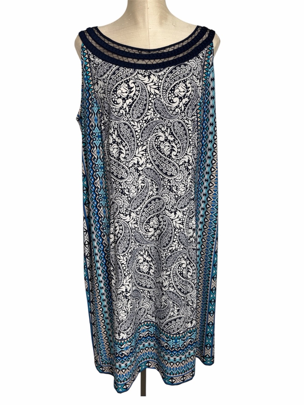 Dress Barn Established 1962 Sleeveless Paisley Print Shift Dress Navy & Teal 16